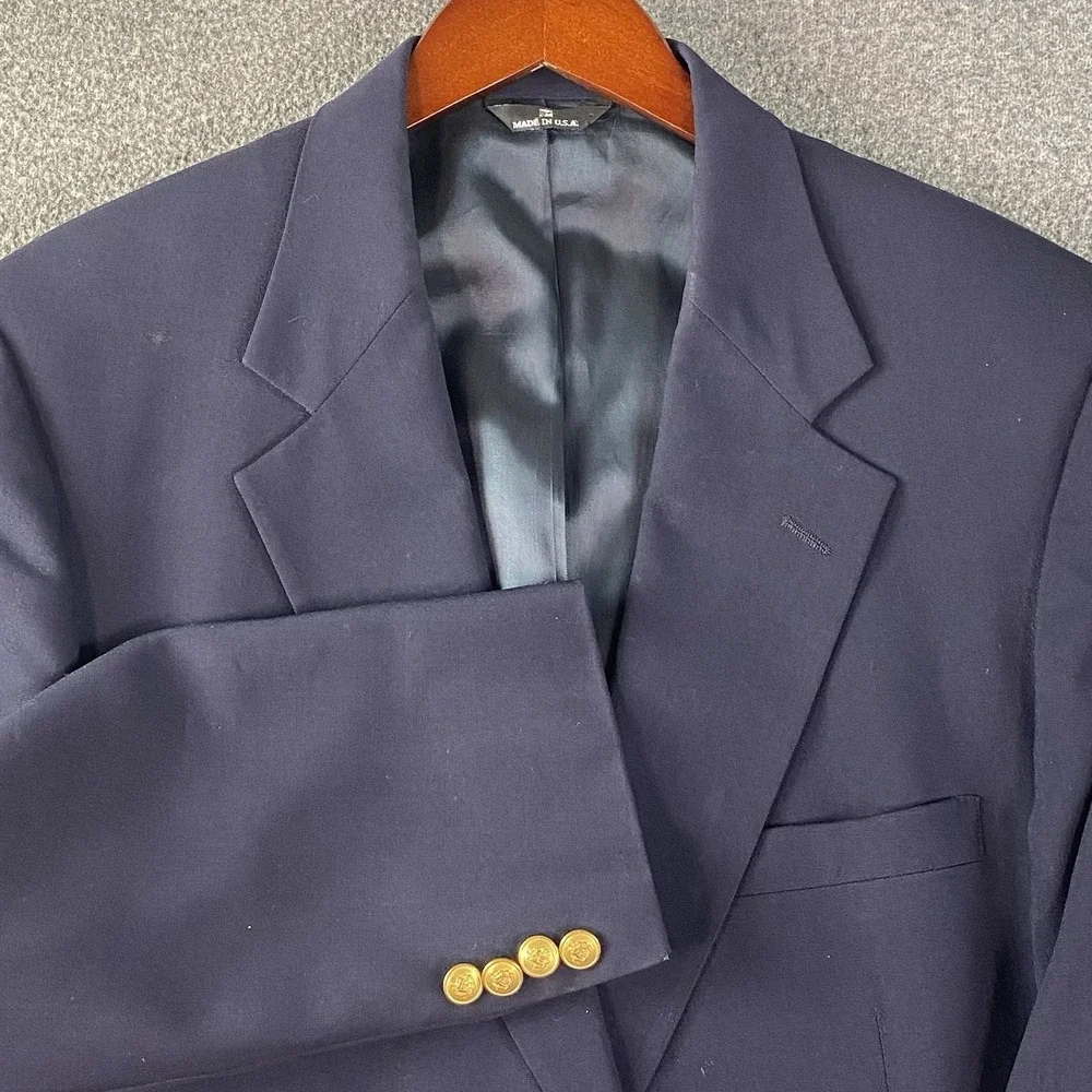 Ralph Lauren Mens Wool Blazer‎ 46R Navy Gold Buttons USA Vintage Preppy Chaps